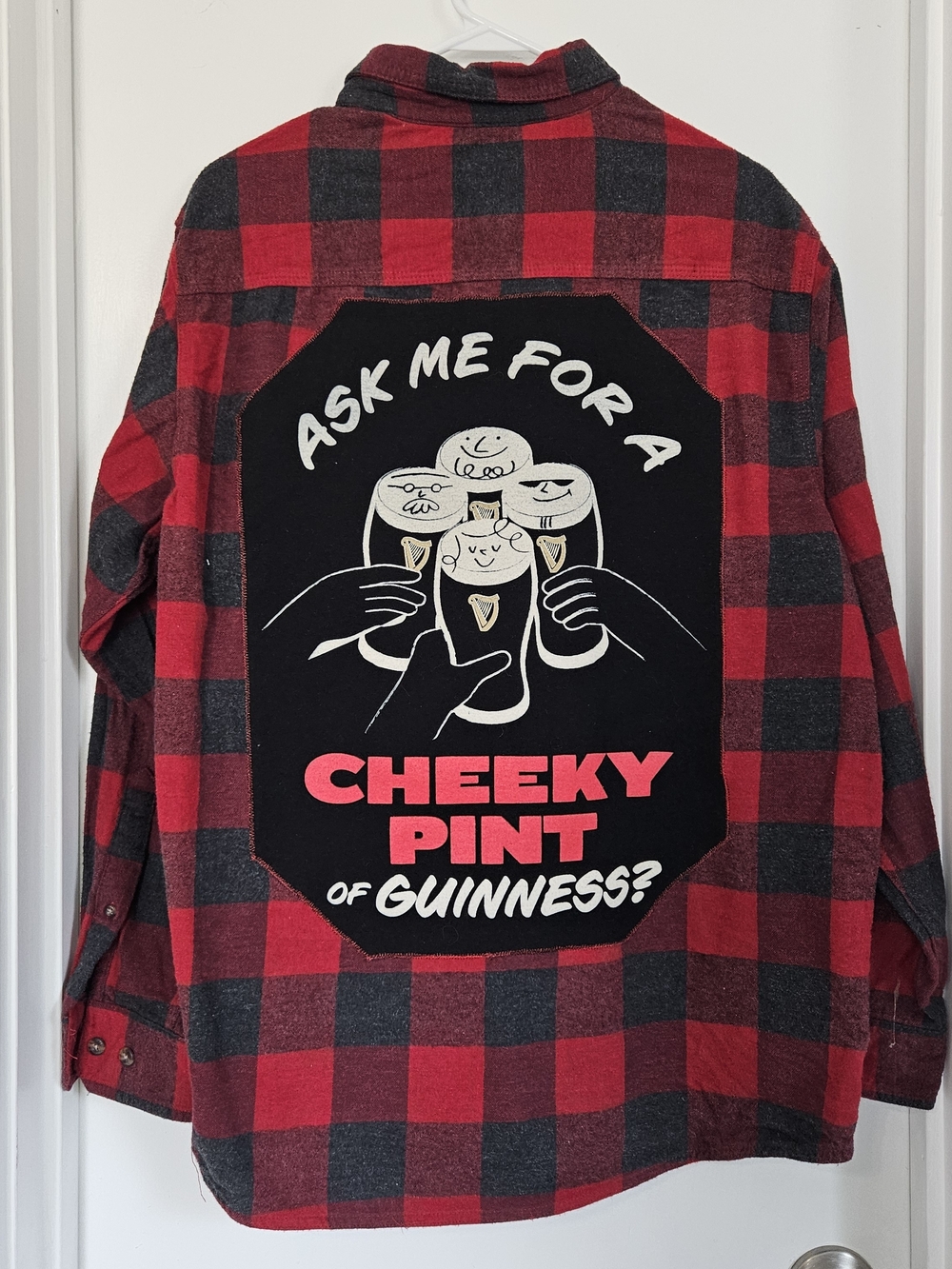 Guinness Back Patch Flannel Shirt Cheeky Pint Beer